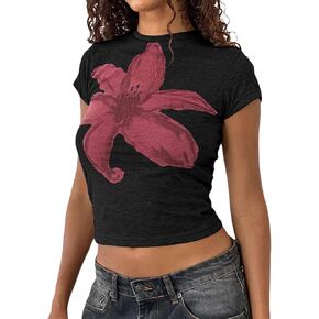 Y2k Baby Tees Women Short Sleeve Crop Tops Teen Girls Bow Fruit Graphic Print T Shirts Vintage Aesthetic Clothes in Kuwait