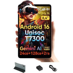 8.4" Android 16 Tablet with Gemini AI, Unisoc T7300 Octa-Core 24(8+16) GB RAM 128GB ROM 2TB TF, FHD 90Hz Portable BPad T1, 13MP Camera 4G LTE & Wi-Fi 6 & BT5.4 & GPS 5500mAh with Protective Case in Kuwait