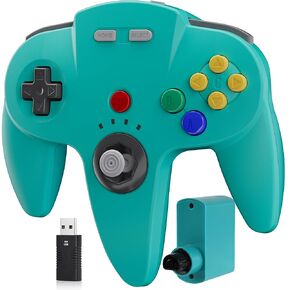 وحدة تحكم SAFFUN Wireless N64 متوافقة مع Switch 1 & 2، وحدة تحكم N64، أجهزة استقبال لاسلكية 2.4 جيجا هرتز للتبديل عبر الإنترنت، Windows PC، macOS (اهتزاز مدمج) (قابلة لإعادة الشحن) (التوصيل والتشغيل) سماوي in Kuwait