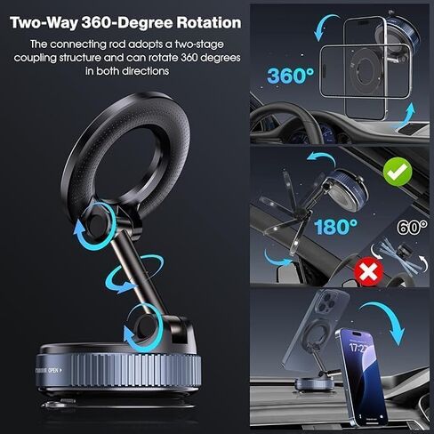 حامل هاتف مغناطيسي مطور 2026 لـ Magsafe، شفط فائق 108+ LBS وقبضة 3000GF، حامل سيارة قابل للطي بزاوية 360 درجة لهواتف iPhone 17 16 15 14 وAndroid - صالة الألعاب الرياضية، مرآة، حامل سطح أملس in Kuwait