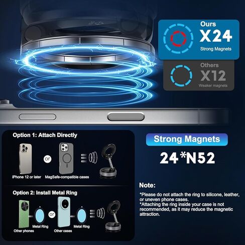 حامل هاتف مغناطيسي مطور 2026 لـ Magsafe، شفط فائق 108+ LBS وقبضة 3000GF، حامل سيارة قابل للطي بزاوية 360 درجة لهواتف iPhone 17 16 15 14 وAndroid - صالة الألعاب الرياضية، مرآة، حامل سطح أملس in Kuwait