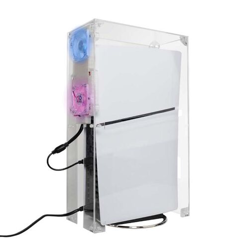 غطاء غبار XYYORITRIX لتبديد الحرارة لجهاز PS5 Slim، غطاء غبار مع مروحة تركيب عمودي مادة أكريليك شفافة سهلة التنظيف متوافقة مع القرص والإصدارات الرقمية in Kuwait