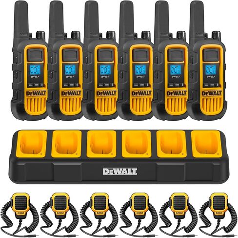 DEWALT DXFRS300 FRS Walkie Talkies, Long Range 2 Way Radio, 1W, IP67 Waterproof, 6 Pack with 6 Speaker Mics, Gang Charger, DXFRS300BCH6-RM1 in Kuwait