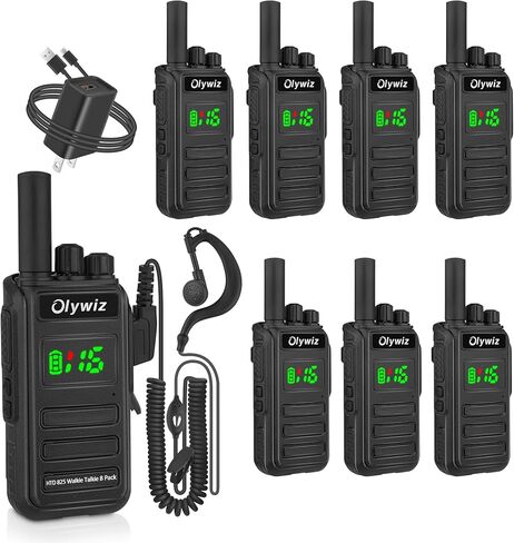 HTD-825 راديو طويل المدى ثنائي الاتجاه - جهاز اتصال لاسلكي مقاوم للماء - أجهزة اتصال لاسلكية قوية للبالغين بقدرة 2 وات مع بطارية 2500 مللي أمبير في الساعة ووظيفة VOX رائعة للتخييم في الهواء الطلق، 8 عبوات in Kuwait