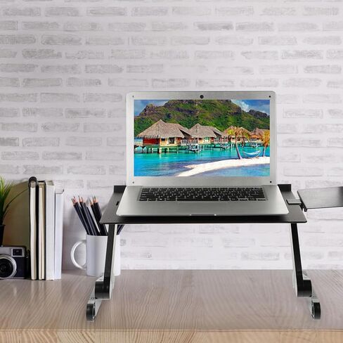 VALICLUD Aluminum Alloy Laptop Stand with Foldable Height Adjustment and Cooling Design, Portable Multi-Functional Laptop PC Holder for Home and Office Use, Black with Mouse Pad Version in Kuwait