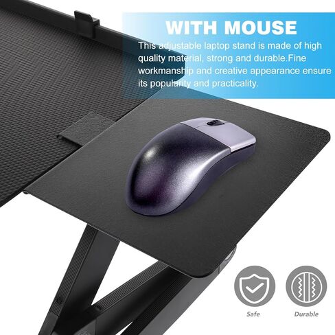 VALICLUD Aluminum Alloy Laptop Stand with Foldable Height Adjustment and Cooling Design, Portable Multi-Functional Laptop PC Holder for Home and Office Use, Black with Mouse Pad Version in Kuwait