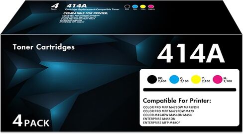 414A 414X خراطيش حبر عالية الإنتاجية 4 عبوات| بديل لحبر الطابعة Color Pro MFP M479fdw M479fdn M454dw M454dn M454 M479 | أسود سماوي أصفر أرجواني (مع رقاقة) in Kuwait