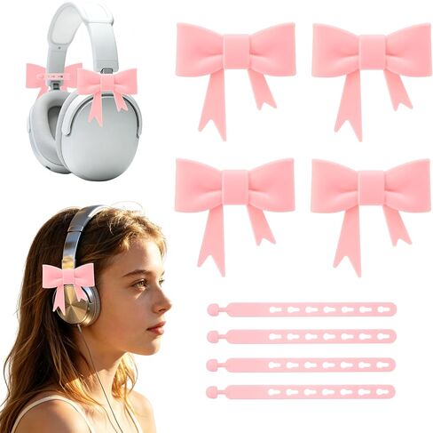 GAICHION Cute Silicone Bow Headphone Accessories, 2 Pack 3D Bow Decor for Headphones & Headsets, Coquettish Gift for Girls Women Gamers Streamers(Black) in Kuwait