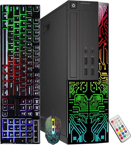 كمبيوتر Dell OptiPlex المكتبي المخصص بمصابيح RGB مع شاشة مقاس 24 بوصة، ومعالج Intel i5 رباعي النواة، وذاكرة وصول عشوائي سعتها 8 جيجابايت، ومحرك أقراص SSD سعة 256 جيجابايت، وواي فاي، ونظام التشغيل Windows 11 (متجدد) in Kuwait