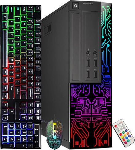 كمبيوتر Dell OptiPlex المكتبي المخصص بمصابيح RGB مع شاشة مقاس 24 بوصة، ومعالج Intel i5 رباعي النواة، وذاكرة وصول عشوائي سعتها 8 جيجابايت، ومحرك أقراص SSD سعة 256 جيجابايت، وواي فاي، ونظام التشغيل Windows 11 (متجدد) in Kuwait