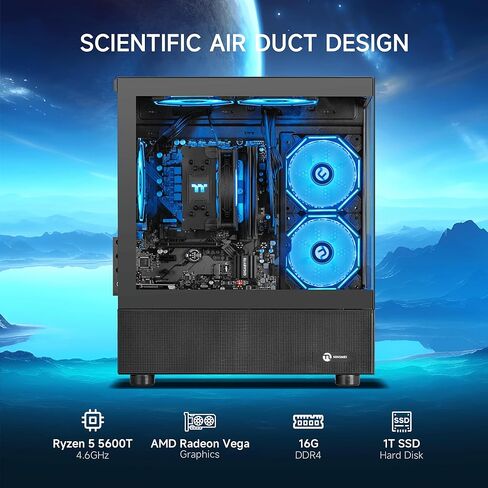 NINGMEI Premium Prebuilt Gaming PC – AMD Ryzen 5 5600G, 16GB DDR4, 1TB NVMe SSD, Integrated Radeon Graphics, ATX 3.0 Expandable Tower, RGB Cooling – Ready to Game & Work in Kuwait