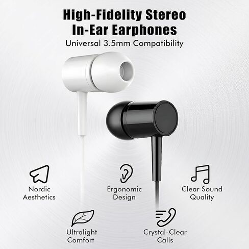 2 Pack Wired Earbuds with Microphone & Volume Control, HiFi Stereo in-Ear Headphones with Deep Bass, Noise Isolating Earphones, 3.5mm Plug Compatible with Phone, Laptop, Tablet in Kuwait