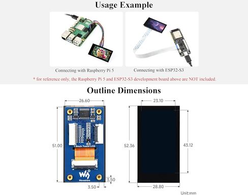 1.9inch Touch LCD Display Module, Micro LCD Display, 172x320 Resolution, IPS, SPI and I2C Communication, 262K Display Color, Compatible with Raspberry Pi, ESP32S3, Pico, etc. in Kuwait