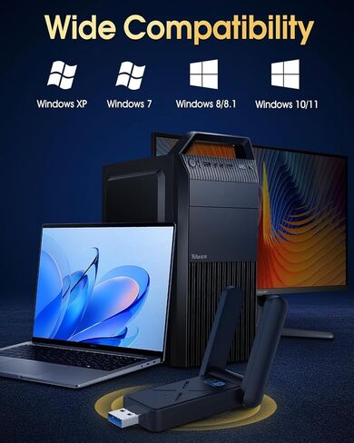 محول واي فاي USB 3.0 لاسلكي للكمبيوتر المكتبي، محول شبكة USB WiFi ثنائي النطاق بسرعة 1300 ميجا بت في الثانية للكمبيوتر الشخصي مع 2.4 جيجا/400 ميجا بت في الثانية 5 جيجا/867 ميجا بت في الثانية، هوائيات مزدوجة 5 ديسيبل، دونجل واي فاي لاسلكي لنظام التشغيل Win in Kuwait