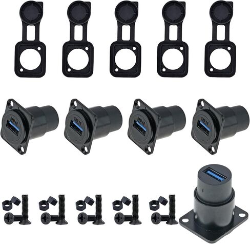 USB 3.0 D-Type Panel Mount Female to Female Adapter 5-Pack Durable Black Housing with Mounting Flange for Professional Studio & Server Rack Setup in Kuwait