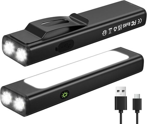 Small EDC Flashlight Rechargeable, 1600 High Lumen Pocket Flash Light with Clip, 9 Modes Portable Magnetic Flat Flashlight Waterproof Compact Flashlight for Working, Camping, Emergency (2Pack) in Kuwait