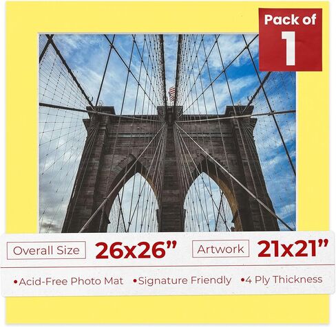 ملصق Palooza مقاس 26 × 26 قطع مشطوف لصور مقاس 21 × 21 - فتحة لوحة بساط صور على شكل مربع أبيض مسبق القطع - غير لامع خالٍ من الأحماض لحماية صورك - قطع مشطوف للصور العائلية، حزمة من لوحة واحدة in Kuwait