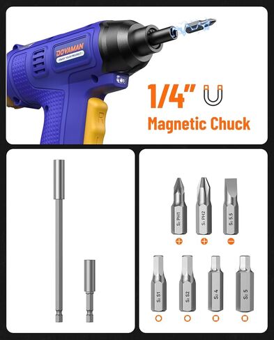 DOVAMAN DES01A Electric Screwdriver, 4V MAX Cordless Screwdriver w/ 31 Bits, 6 Torque, 3-Position Handle, Magnetic Bits Chuck, LED & Flashlight, USB Rechargeable, Power Screwdriver w/Accessories Case in Saudi Arabia