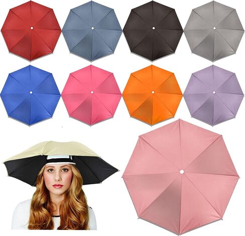 10 Pack Umbrella Hats 27 Inch Colorful Hands Free Head Umbrella with Elastic Band Folding Waterproof Sun Rain Umbrellas Cap for Adult Fishing Beach Hiking Camping Gardening Various Outdoor Activities, 10 Colors in Kuwait
