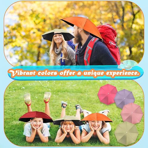 10 Pack Umbrella Hats 27 Inch Colorful Hands Free Head Umbrella with Elastic Band Folding Waterproof Sun Rain Umbrellas Cap for Adult Fishing Beach Hiking Camping Gardening Various Outdoor Activities, 10 Colors in Kuwait