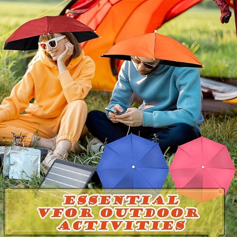 10 Pack Umbrella Hats 27 Inch Colorful Hands Free Head Umbrella with Elastic Band Folding Waterproof Sun Rain Umbrellas Cap for Adult Fishing Beach Hiking Camping Gardening Various Outdoor Activities, 10 Colors in Kuwait
