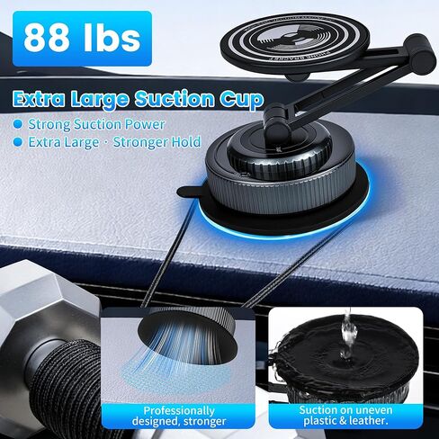 PIEPIE Magnetic Car Phone Holder Mount Heavy Duty Metal Dash/Windshield Large Suction Cup for Non-Smooth Leather/Plastic Surfaces, 360° Adjustable Phone Stand for iPhone Android Truck Car Accessories in Kuwait