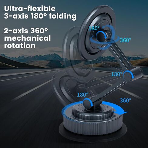 PIEPIE Magnetic Car Phone Holder Mount Heavy Duty Metal Dash/Windshield Large Suction Cup for Non-Smooth Leather/Plastic Surfaces, 360° Adjustable Phone Stand for iPhone Android Truck Car Accessories in Kuwait