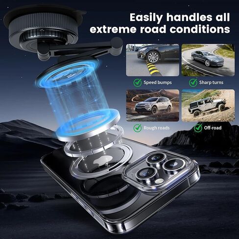 PIEPIE Magnetic Car Phone Holder Mount Heavy Duty Metal Dash/Windshield Large Suction Cup for Non-Smooth Leather/Plastic Surfaces, 360° Adjustable Phone Stand for iPhone Android Truck Car Accessories in Saudi Arabia