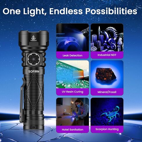 sofirn SR15 UV Black Light 365nm UV Flashlight Rechargeable with Filter Lens, 4 LED High Power Ultraviolet Blacklight IPX8 Waterproof for Resin Curing, Pet Stain Finder, Mineral Rocks, Scorpions in Kuwait