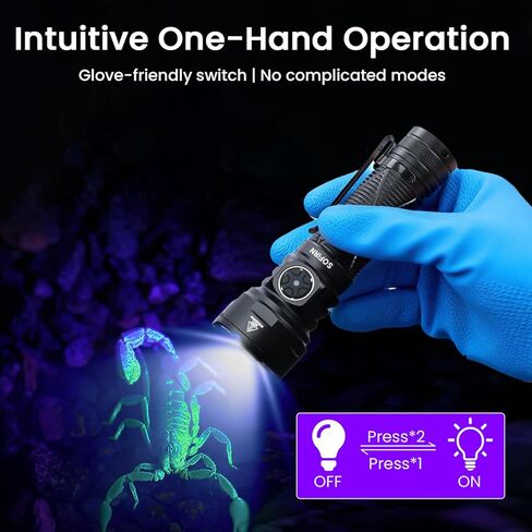 sofirn SR15 UV Black Light 365nm UV Flashlight Rechargeable with Filter Lens, 4 LED High Power Ultraviolet Blacklight IPX8 Waterproof for Resin Curing, Pet Stain Finder, Mineral Rocks, Scorpions in Kuwait