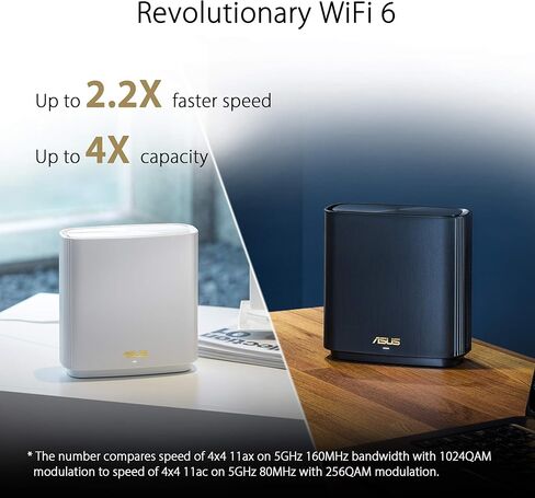 راوتر ASUS ZenWiFi AX Tri-Band Mesh WiFi 6 (XT8 Charcoal)، 6.6 جيجابت في الثانية، WiFi، 3 SSIDs، أمان الشبكة والرقابة الأبوية مجانًا مدى الحياة، منفذ 2.5 جيجا (متجدد) in Kuwait
