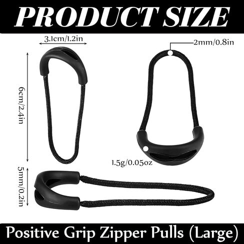 XunYee 20-Piece #13 U-Shaped PVC-Coated Nylon Zipper Pulls - Large Black Replacement Tabs for Tactical Backpacks, EDC Pouches & Luggage in Kuwait