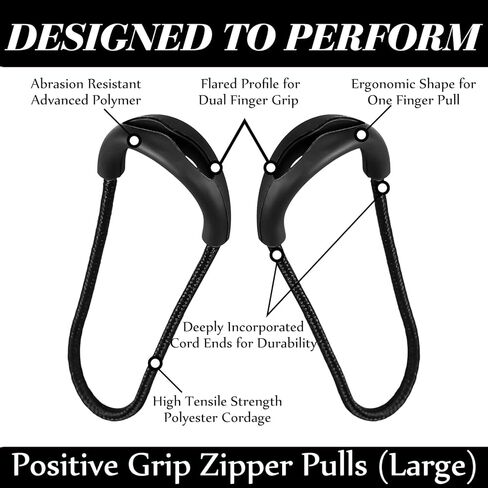 XunYee 20-Piece #13 U-Shaped PVC-Coated Nylon Zipper Pulls - Large Black Replacement Tabs for Tactical Backpacks, EDC Pouches & Luggage in Kuwait