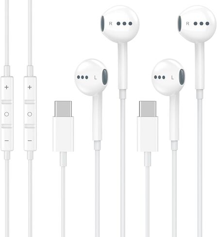 2 Pack USB C Headphones for iPhone 17 16 15, Type C Earphones with Microphone & Remote Control Noise Cancelling Wired Earbuds USB C for iPhone 17 16 15 Pro Max, Galaxy S25 S24 Ultra in Kuwait