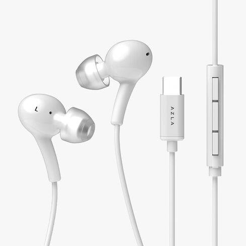 AZLA APL-120C - USB C Wired Earbuds for Apple iPhone 17/16/15 & Samsung, Wired Headphones with Mic, K-POP Tuned, Clear Vocals, USB-C Earphones with Mic for iPad Android Samsung (White) in Kuwait