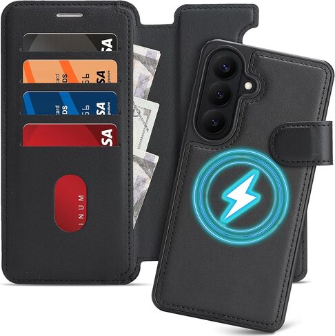حافظة محفظة لهاتف Samsung Galaxy S26 Plus مع فتحة بطاقة [RFID]، MagSafe-Fit، 2 في 1 من جلد البولي يوريثان قابلة للطي ومضادة للصدمات ومغناطيسية قابلة للفصل لهاتف Samsung S26 Plus، أسود in Kuwait