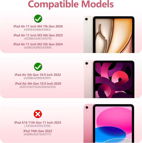 حافظة Wenlaty لجهاز iPad Air 11 بوصة M4/M3/M2 (2026/2025/2024)، حافظة لجهاز iPad Air الجيل الخامس/الرابع مقاس 10.9 بوصة مع حامل أقلام، غطاء نحيف مقاوم للصدمات مع غطاء خلفي شفاف، نوم/استيقاظ تلقائي، وردي in Kuwait