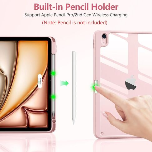 حافظة Wenlaty لجهاز iPad Air 11 بوصة M4/M3/M2 (2026/2025/2024)، حافظة لجهاز iPad Air الجيل الخامس/الرابع مقاس 10.9 بوصة مع حامل أقلام، غطاء نحيف مقاوم للصدمات مع غطاء خلفي شفاف، نوم/استيقاظ تلقائي، وردي in Kuwait