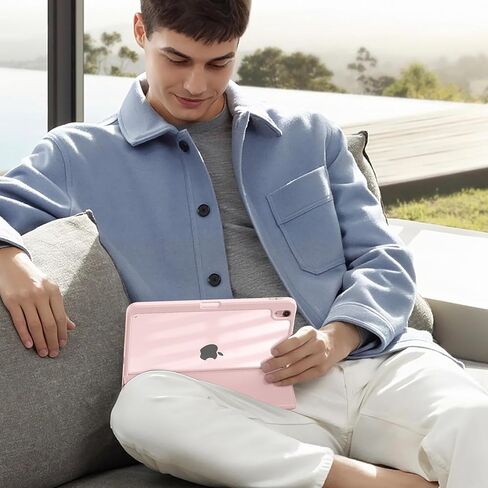 حافظة Wenlaty لجهاز iPad Air 11 بوصة M4/M3/M2 (2026/2025/2024)، حافظة لجهاز iPad Air الجيل الخامس/الرابع مقاس 10.9 بوصة مع حامل أقلام، غطاء نحيف مقاوم للصدمات مع غطاء خلفي شفاف، نوم/استيقاظ تلقائي، وردي in Kuwait