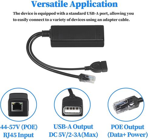 PoE Splitter with 5V USB-A Output and PoE Output, 48V to 5V/3A USB Type A Female, Total 30W Output, Comply IEEE 802.3af/at, 10/100Mbps, for IP Cameras & Wireless AP(PD3008B) in Kuwait