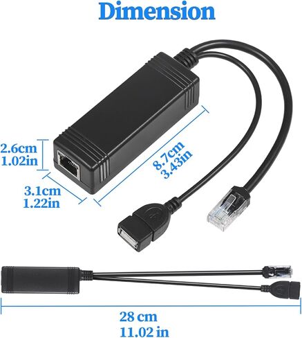 PoE Splitter with 5V USB-A Output and PoE Output, 48V to 5V/3A USB Type A Female, Total 30W Output, Comply IEEE 802.3af/at, 10/100Mbps, for IP Cameras & Wireless AP(PD3008B) in Kuwait