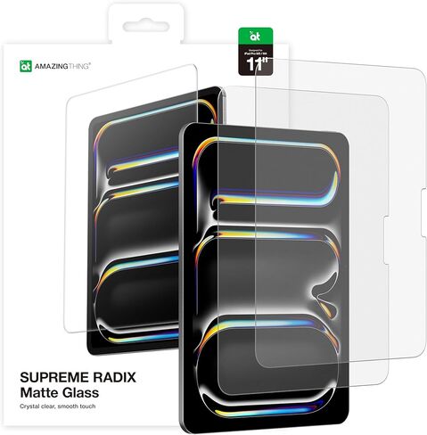 واقي شاشة AMAZINGthing لجهاز iPad Pro 11 بوصة M5/M4 [RADIX - زجاج غير لامع]، زجاج غير لامع مضاد للوهج، زجاج مقسى 9H، تغطية كاملة، صديق للحافظة، مقاوم للتلطخ والخدش، عبوتان in Kuwait