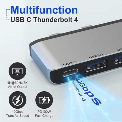 قاعدة تركيب Surface Pro 12، موزع USB ومحول مع HDMI 4K، USB-C Thunderbolt 4 (شاشة + بيانات + 100 واط PD)، 2 USB 3.0، صوت 3.5 مم، فتحة بطاقة SD/TF لجهاز Surface Pro 12 بوصة 2025 in Kuwait