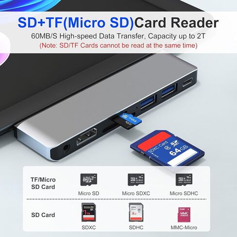 قاعدة تركيب Surface Pro 12، موزع USB ومحول مع HDMI 4K، USB-C Thunderbolt 4 (شاشة + بيانات + 100 واط PD)، 2 USB 3.0، صوت 3.5 مم، فتحة بطاقة SD/TF لجهاز Surface Pro 12 بوصة 2025 in Kuwait