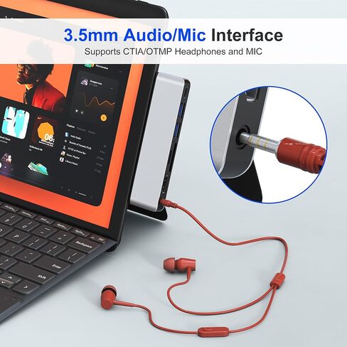 قاعدة تركيب Surface Pro 12، موزع USB ومحول مع HDMI 4K، USB-C Thunderbolt 4 (شاشة + بيانات + 100 واط PD)، 2 USB 3.0، صوت 3.5 مم، فتحة بطاقة SD/TF لجهاز Surface Pro 12 بوصة 2025 in Kuwait