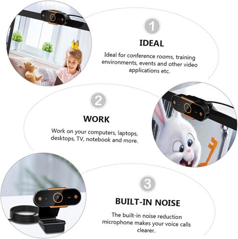 NUOBESTY USB Webcam with Microphone 1080p HD Automatic Focusing Computer Camera for Live Streaming Video Calling and Online Teaching Compatible with Dc5.0 Voltage in Kuwait