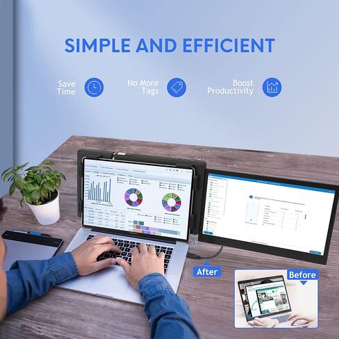شاشة P1 Plus المحمولة لموسع شاشة الكمبيوتر المحمول 13.3 بوصة شاشة مزدوجة خارجية FHD 1080P IPS عرض شاشات مزدوجة 2 نوع C/1 HDMI، للكمبيوتر المحمول 13-16.5 بوصة Mac Windows Phone in Kuwait
