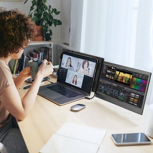شاشة P1 Plus المحمولة لموسع شاشة الكمبيوتر المحمول 13.3 بوصة شاشة مزدوجة خارجية FHD 1080P IPS عرض شاشات مزدوجة 2 نوع C/1 HDMI، للكمبيوتر المحمول 13-16.5 بوصة Mac Windows Phone in Kuwait