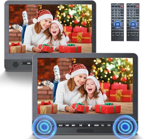 DESOBRY 12.5 بوصة مشغل DVD للسيارة بشاشة مزدوجة، مشغل DVD لمسند الرأس قابل لإعادة الشحن مع وقت تشغيل 5 ساعات، مشغل DVD محمول بدون منطقة للأطفال، تشغيل مزامنة، مخرج HDMI/USB/AV، أساسيات رحلة الطريق in Kuwait