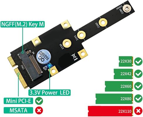 بطاقة محول M.2 NVMe SSD إلى Mini PCIe، محول مفاتيح M لمحركات الأقراص الصلبة 2230 2242 2260 2280 NGFF SSD، تتضمن براغي وتركيب التوصيل والتشغيل in Kuwait